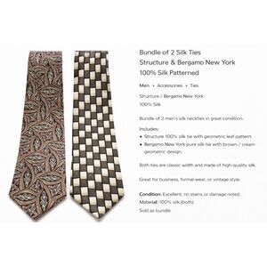 Bundle of 2 Silk Ties Structure & Bergamo New York 100% Silk Patterned